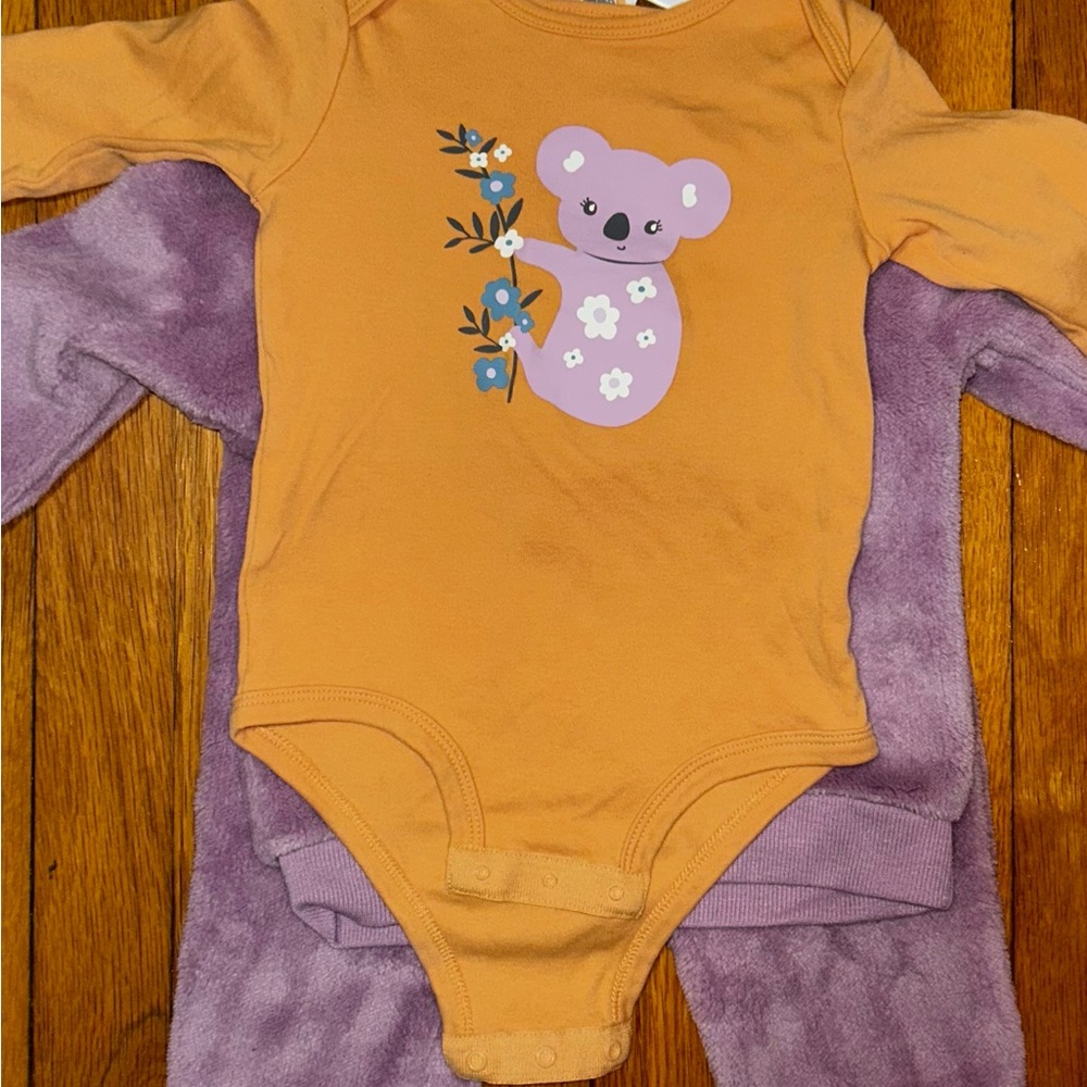 Cute Koala Bodysuit Set in Orange and Purple